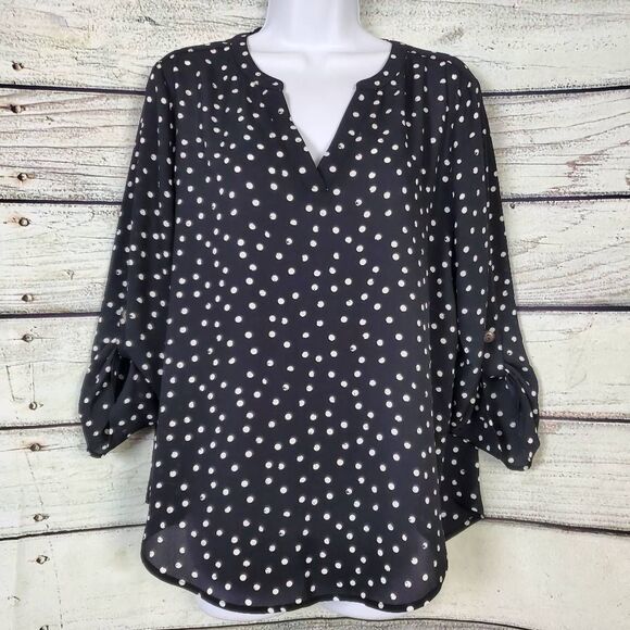 Maurices Black White Polka Dot Sheer Blouse Women’s Medium - Picture 1 of 7
